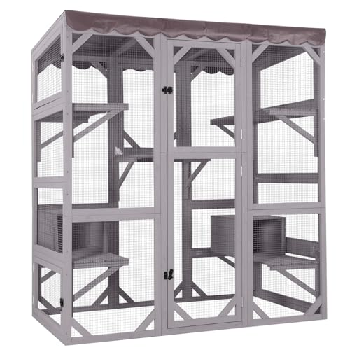 Aivituvin Catio Outdoor Cat Enclosure Large Cat House for Mulitiple Cats Walk in Kitty Cage with Tarp Roof 70"