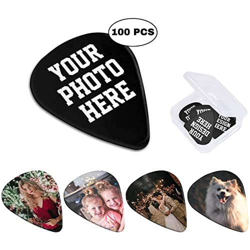 Custom 100 Pack Personalized Guitar Picks - Add Your Photo & Text, Three Thin Thicknesses Guitar Accessories for Guitar & Bass Players