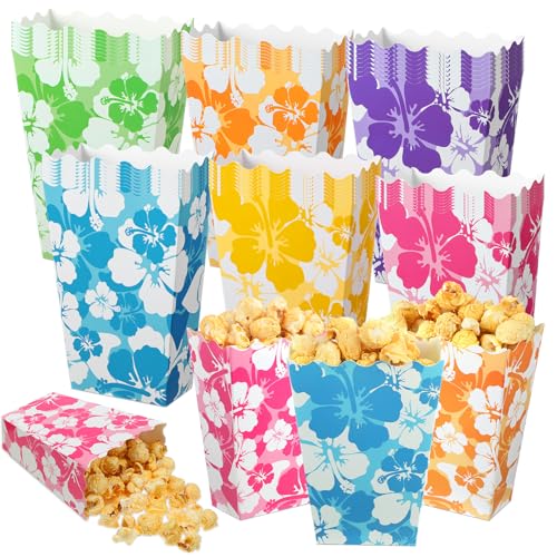 Nitial 48 Pcs Hibiscus Party Mini Popcorn Boxes Hawaii Party Favors Snack Treat Box Candy Cookie Container for Hibiscus Party, Hawaiian Tropical Theme Party Supplies