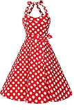Topdress Women'sVintage Polka Audrey Dress 1950s Halter Retro Cocktail Dress Red Dot M
