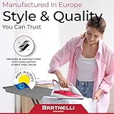 Bartnelli Ironing Board Made in Europe | Iron Board with 4 Layered Cover & Pad, Height Adjustable up to 36" Features A Safety Iron Rest, 4 Steel Legs, for Home Laundry Room or Dorm Use (43x14)