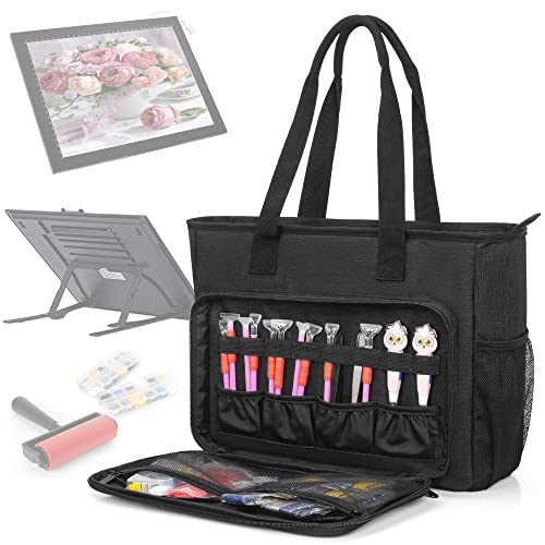 TORIBIO Carrying Bag for Diamond Painting A4 LED Light Pad, Diamond Painting Tools Storage Bag, Embroidery Protective Case for Embroidery Floss and Supplies, 15.4"x12.2"x4.7", Black,Bag Only