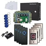 MENGQI-CONTROL 4 Doors IP Based Security Access Control Kit with Metal Case 110V Power Box RFID Reader+Infrared Exit Button+Desktop Enroll Reader+RFID Keychains/Cards APP remotely Open Door