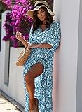 miduo Womens Maxi Dress Spring Fashion Casual V Neck Short Half Sleeve Flower Pattern Boho Beachwear Long Maxi Floor Dresses L