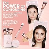 Pro Face Contour Brush Set - Synthetic Contouring Sculpting and Highlighting Kit - Cream Blush Powder Flat Nose Cheek Round Small Angled Fan Tapered Precision Kabuki Foundation Makeup Brushes