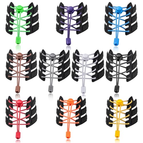 UPINS 10 Pairs Elastic Shoe Lace No Tie Adjustable Tieless Rubber Shoe Lace
