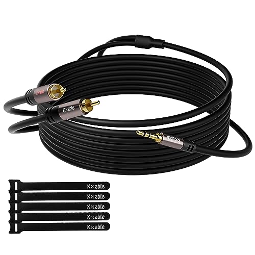 3.5mm to RCA Cable 15FT, 2 Male RCA to Aux Stereo Audio Adapter, Hi-Fi Sound Auxiliary Y Splitter Cord, Shielded 1/8 to 2RCA Cable for Headphone, MP3, Tablet, Speaker, HDTV, Phone and More
