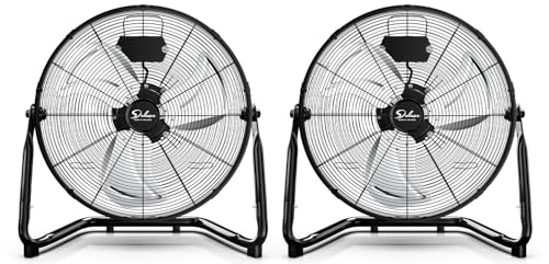 Simple Deluxe 20 Inch 3-Speed High Velocity Heavy Duty Metal Industrial Floor Fans Quiet for Home, Commercial, Residential, and Greenhouse Use, Outdoor/Indoor, Black, 2-Pack