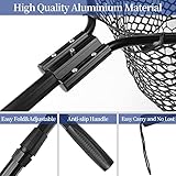 Blue Billow Rubber Fishing Net Large Folding Landing Net,Collapsible Aluminum Pole Handle with Deep Net for Fishing,Big Fishing Net for Freshwater and Saltwater,Fly Fsihing Net Extend to 67 inches