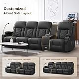 YONISEE Recliner Sofa Set, 4 Seater Double Reclining Sofa with 2 Pieces Recliner Chair with Heat and Massage, Manual Recliner Home Theater Recliner (4+1+1)