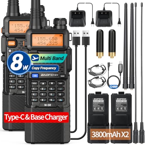 Ham Radio BAOFENG UV-5R 8W Radio Upgrade Handheld Long Range UV5R Walkie Talkies Rechargeable 3800mAh Battery M-5R 5RX Two Way Radio with USB-C Charger,USB Programming Cable for Survival Gear,2 Pack