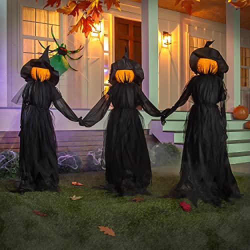 Evergreen Set of 3 LED Halloween Black Witches with Hats Stakes | 4 Feet Tall | Outdoor Safe | Weatherproof Battery Operated | Spooky Garden Statue Decoration Grass Lawn or Patio