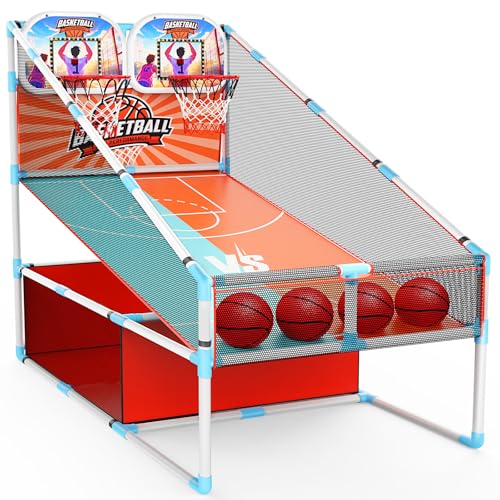 2-Player Arcade Basketball Game Set,Upgraded Indoor Hoop with LED Light Electronic Scoreboard 4 Balls,Carnival Games Sports Toys Kids 3-12 for Home Party Backyard Outdoor Boys Girls Toddlers Gifts
