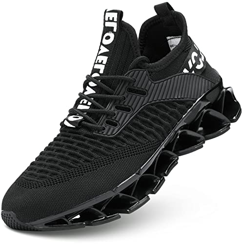Men's Running Shoes Blade Tennis Walking Fashion Sneakers Breathable Non Slip Gym Sports Work Trainers Full Black
