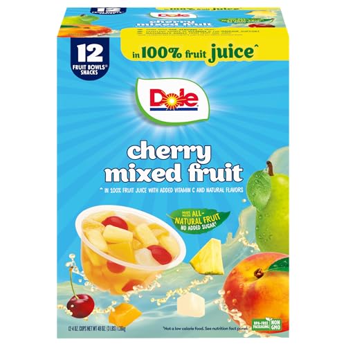 Dole Cherry Mixed Fruit in 100% Juice^ - Dole Fruit Bowls Snacks - 4 oz Fruit Bowls - 12 Pack