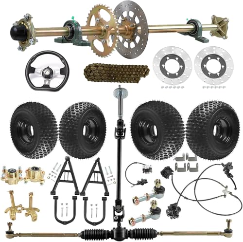 YC Yier 44" Go Kart Rear Live Axle Complete Kit with 16x8-7 Wheels, Hubs,Steering Rack Shaft Set, Front Suspension Swingarm,Brakes for DIY Racing Karting Drift Trike Golf Cart Quad Buggy Mini Bike