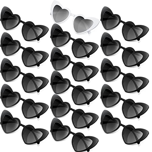Flutesan 16 Pairs Heart Shaped Sunglasses Retro Cat Eye Shaped Sunglasses Heart Clout Glasses for Women(Gray, Black, White)