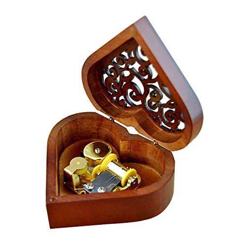 WESTONETEK Heart Shape Vintage Wood Carved Mechanism Musical Box Wind Up Music Box Gift for Christmas/Birthday/Valentine's Day, Melody for Elise