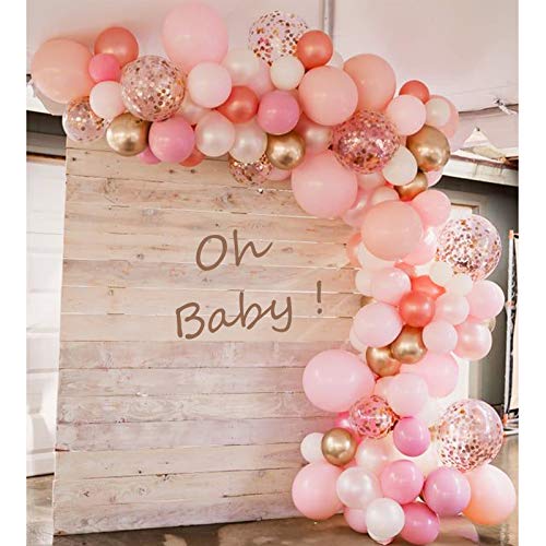 Soonlyn Rose Gold Balloons - 140 Pack, 12 Inch Gold & Pink, Pink Confetti, Arch Kit for Bridal & Baby Showers