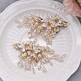 ULAPAN 2 Pcs Pearl Shoe Clips for Pumps Wedding, Rhinestone Crystal Bridal Shoe Buckles Clips for Women and Girl(Gold)