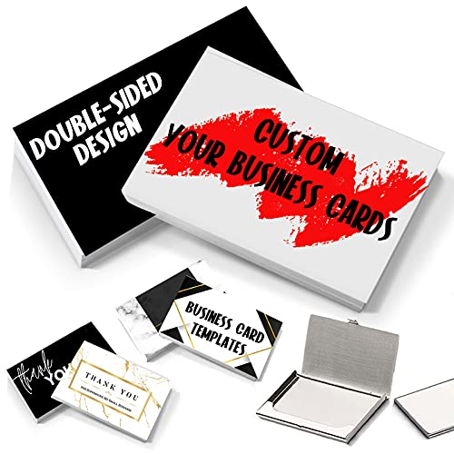 Personalized Business Cards with Design, Custom Business Cards with Your Logo Picture Text, 300gsm-Thick Waterproof Paper Front and Back Sides Printed for Business-500pcs-With 1 pack card case
