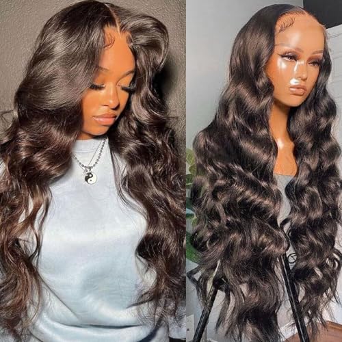 Lemoda Malaysian Body Wave 13x4 Full Lace Frontal Virgin Human Hair Wigs Body Wave HD Transparent Lace Front Wig 28Inch Unprocessed Virgin Human Hair Natural Black