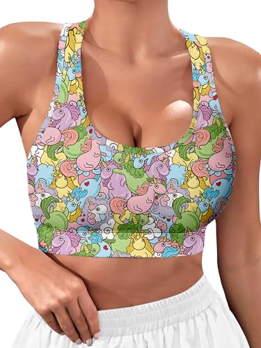 PAGYMO Unicorn Sports Bras for Women Cute Crazy Printed Colorful Funny Running Workout Bra, Medium, WSB-029396