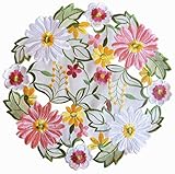 Spring Placemats Set of 4 Embroidered Flowery Floral Daisy Cutwork Embroidered Table Mats Home Kitchen Dining Spring/Summer Tabletop Decoration