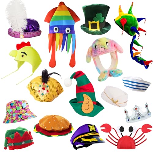 POPCIEL 12 Assorted Funny Hats Crazy Party Hat for Adult Teen, Photo Booth Props Dress Up Costume Accessories