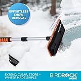 BIRDROCK HOME 36" Extendable Snow Pusher Brush & Detachable Ice Scraper for Cars | Aluminum Grip for Car, Truck, SUV | Safe on Auto Windshield & Windows | Wide Frost Remover for Semi & Small Vehicles