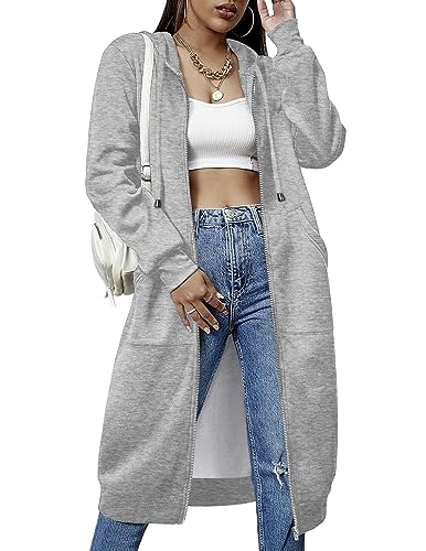 ELESOL Women's Oversized Sweatshirt Zip Up Thick Long Hoodie Sweater Dress Jackets Gray X-Large