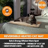 K&H Pet Products Heated Cat Bed Pad for Indoor Cats, Thermo-Kitty Mat Calming Warm Pet Heating Pad for Inside Pets, Machine Washable, Waterproof Heater, Safety Listed - 12.5 X 25in Sage/Tan