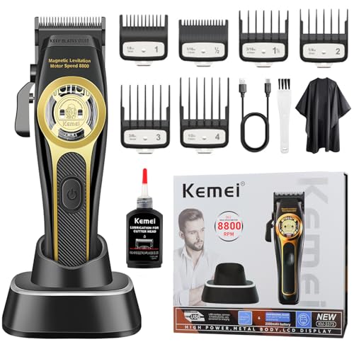 KEMEI 2373 Professional Hair Clipper for Men, High Quality Maglev Brushless Motor，Mens Cordless Hair Clipper Set, Adjustable DLC Blade Barber Machine, Black
