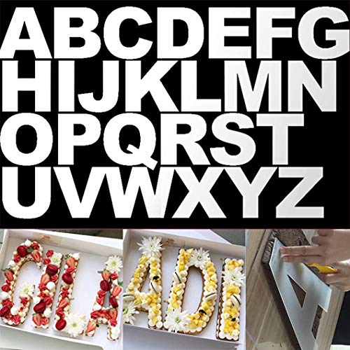Rolin Roly 26Pcs Alphabet A-Z Cake Stencils 10Inch Letters Template Flat Plastic Cutting Alphabetic Stencil Molds Cake Decorating Mold Set for Birthday Wedding DIY Anniversary Party
