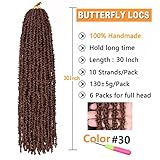 ZRQ 30 Inch Butterfly Locs Crochet Hair Brown Distressed Faux Locs 6 Packs Handmade Crochet Soft Locs Pre looped Boho Goddess Locs Natural Messy Butterfly Boho Loc (6 Packs,30#)