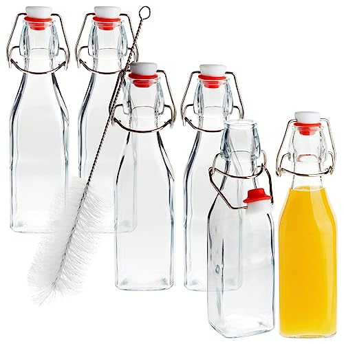 Juvale 6 Pack 8 oz Swing Top Glass Bottles with Stoppers, Cleaning Brush - Hot Sauce Bottles for Vanilla Extract, Infused Oil, Syrup, Homemade Kombucha