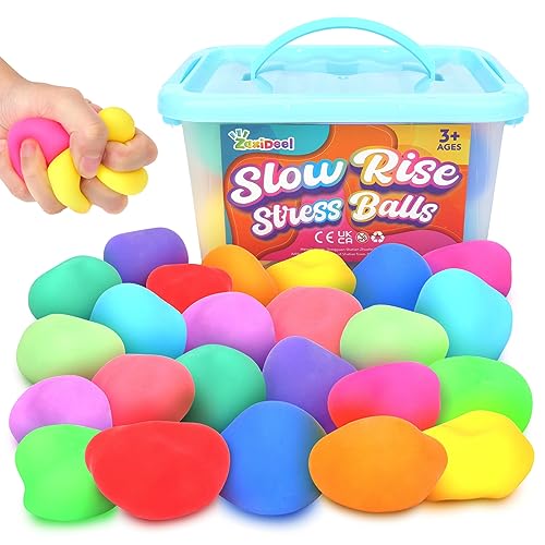 Mini Slow Rising Stress Balls 24 Pack, Stretchy Squishy Ball for Anxiety Relief, Fidget Toys Classroom Supplies for Student Teacher, Travel Sensory Toys for Kids Adults