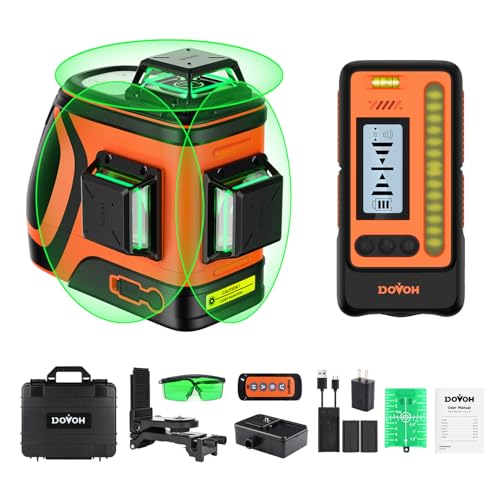 DOVOH Outdoor Laser Level with Receiver : Daylight High Visibility Laser Level 360 Self Leveling Up To 400ft Long Range 110mw High Power Green with Detector Outside Construction Landscaping, H3-360G
