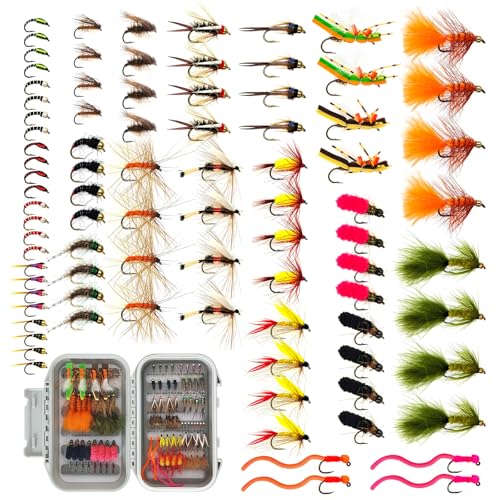 BRAIRIA 88PCS Summer Fly Fishing Kit - Beginner Vacation Gift Set | Hand-Tied Flies for Trout & Bass (Nymphs/Dry/Streamers) | Waterproof Fly Box + Multi-Species Terrestrials