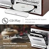 MUSITREND Record Player 9 in 1 3 Speed Bluetooth Vintage Turntable CD Cassette Vinyl Player AM/FM Radio USB/SD Playback Aux-in RCA Line-Out (Silver)