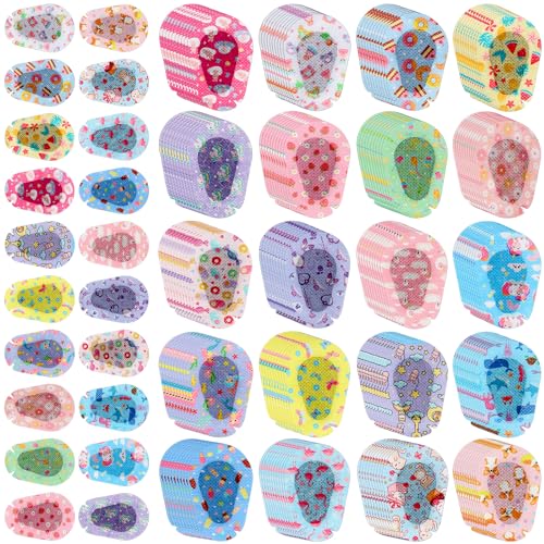 200 Pcs Adhesive Eye Patches for Kids Girls Cute Toddler Eye Patch Bulk Colorful Breathable Lazy Patch Cartoon Adhesive Bandages for Children Baby Light Blocking, 20 Styles, 3 x 2 Inches