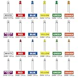 ALLECIN 24 Values Multicolor LED Light Emitting Diodes Kit 5MM 3MM White Red Blue Yellow Green Orange Purple Transparent Round LED Lamp Lighting Assorted for Arduino Electronics