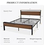 SHA CERLIN 14 Inch Queen Size Metal Platform Bed Frame with Wooden Headboard and Footboard, Mattress Foundation, No Box Spring Needed, Large Under Bed Storage, Non-Slip Without Noise, Walnut