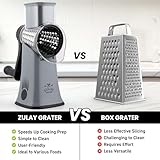 Zulay Kitchen Rotary Cheese Grater 5 Blade Cheese Shredder - Manual Hand Crank Cheese Grater With Reinforced Suction & 5 Interchangeable Drums - Easy to Use, Vegetable Chopper Round Mandoline Slicer