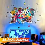 Gamer Wall Decals Gaming Room Wall Decor Colorful Game Controller Wall Art Murals for Kids Bedroom Broken Graffiti Wall Stickers Peel and Stick Video Game Wallpaper for Teens Boys Playroom Gift Decor