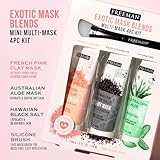 Freeman Exotic Blends Facial Mask 4 Piece Set, Peel-Off & Jelly Masks, Cleansing, Pore-Clearing & Hydrating Facial Masks, For All Skin Types, Includes Silicone Mask Brush, Vegan & Cruelty-Free