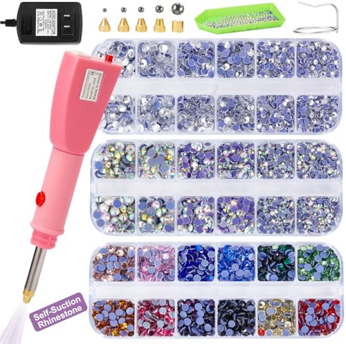 GLOCTO bedazzler kit with Rhinestones self Suction auto Pickup Stones hot fix applicator Tool with 5,000 Pieces of Rhinestones, Perfect for Adding Sparkle to Clothing, Fabric, and Craft Projects