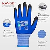 KAYGO Safety Work Gloves MicroFoam Nitrile Coated, 12 Pairs, KG18NB,Seamless Knit Nylon Glove with Black Micro-Foam Nitrile Grip,Ideal for General Purpose,Automotive,Home Improvement,Blue,M