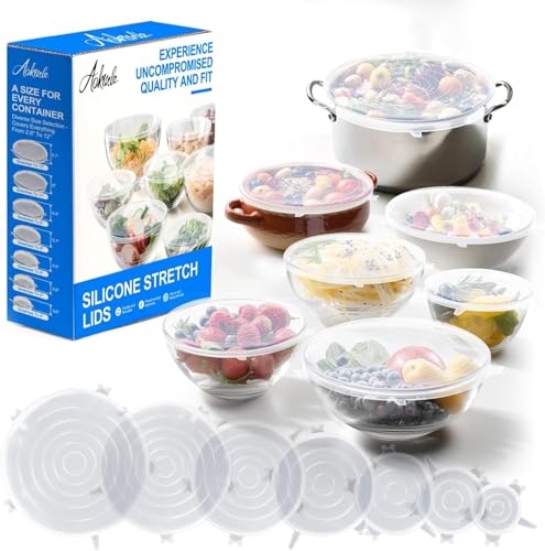 Aokinle 14 PCS Reusable Premium Silicone Stretch Lids for Food Storage, Flexible Elastic Heat-Resistant Silicone Bowl Covers, Cups, Cans, 7 Different Sizes, Keep Food Fresh