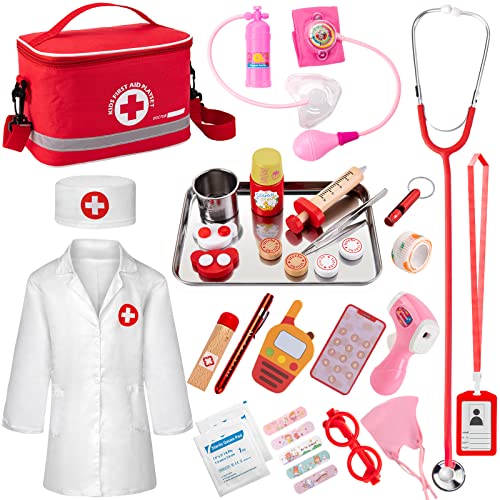 Doctor Kit for Kids, 34 Pcs Kids Doctor Playset kit for Toddlers 3-5 with Medical Storage Bag & Real Stethoscope, Fun Role Playing Game, Doctor Play for Toddlers Kids Boys Girls Ages 3+